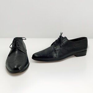 Vtg Mario Bruni Men's Jets Black Leather Oxfords Dress Shoes Made in Italy Sz 11